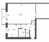 2-комн, 43кв м, этаж 5/5 проспект Победы, 36/2